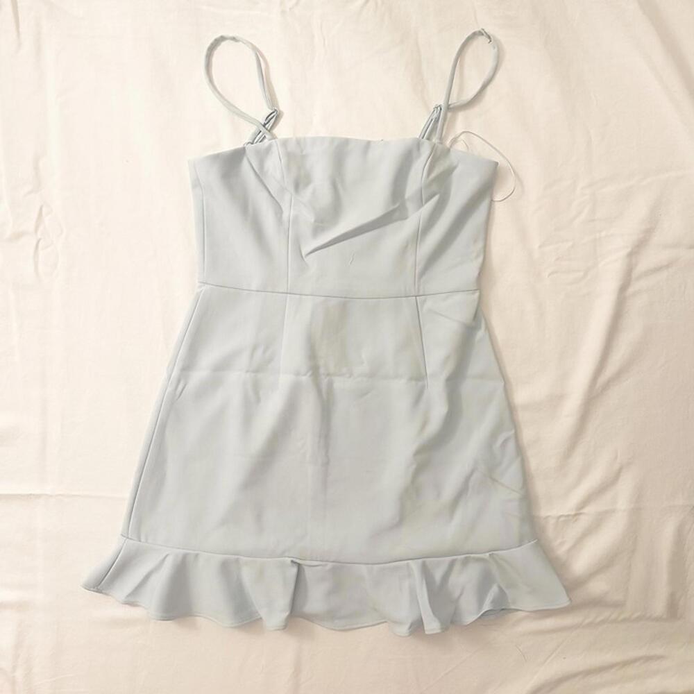 french connection whisper frill hem cami minidress light dream blue size 8